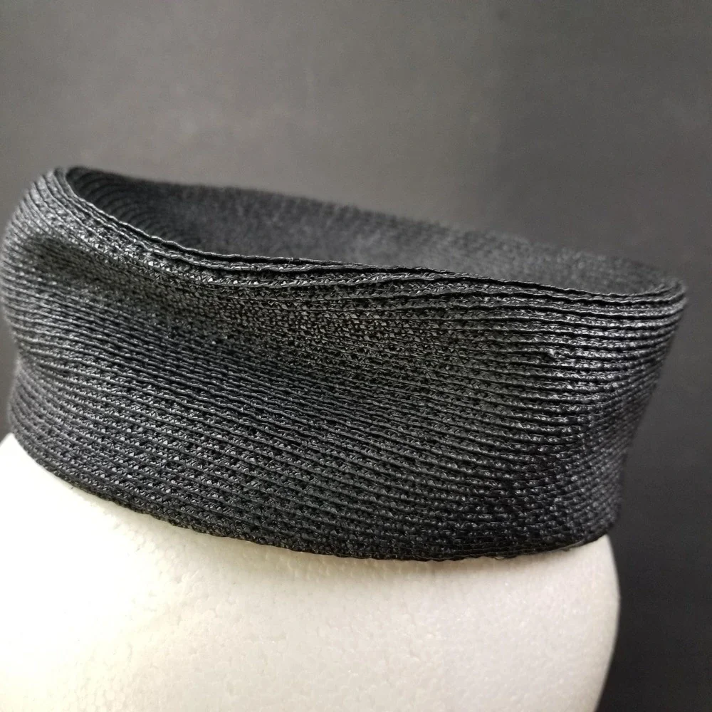 Vintage Black Woven Straw Pillbox Hat‎ with Interior Hair Combs Retro Formal